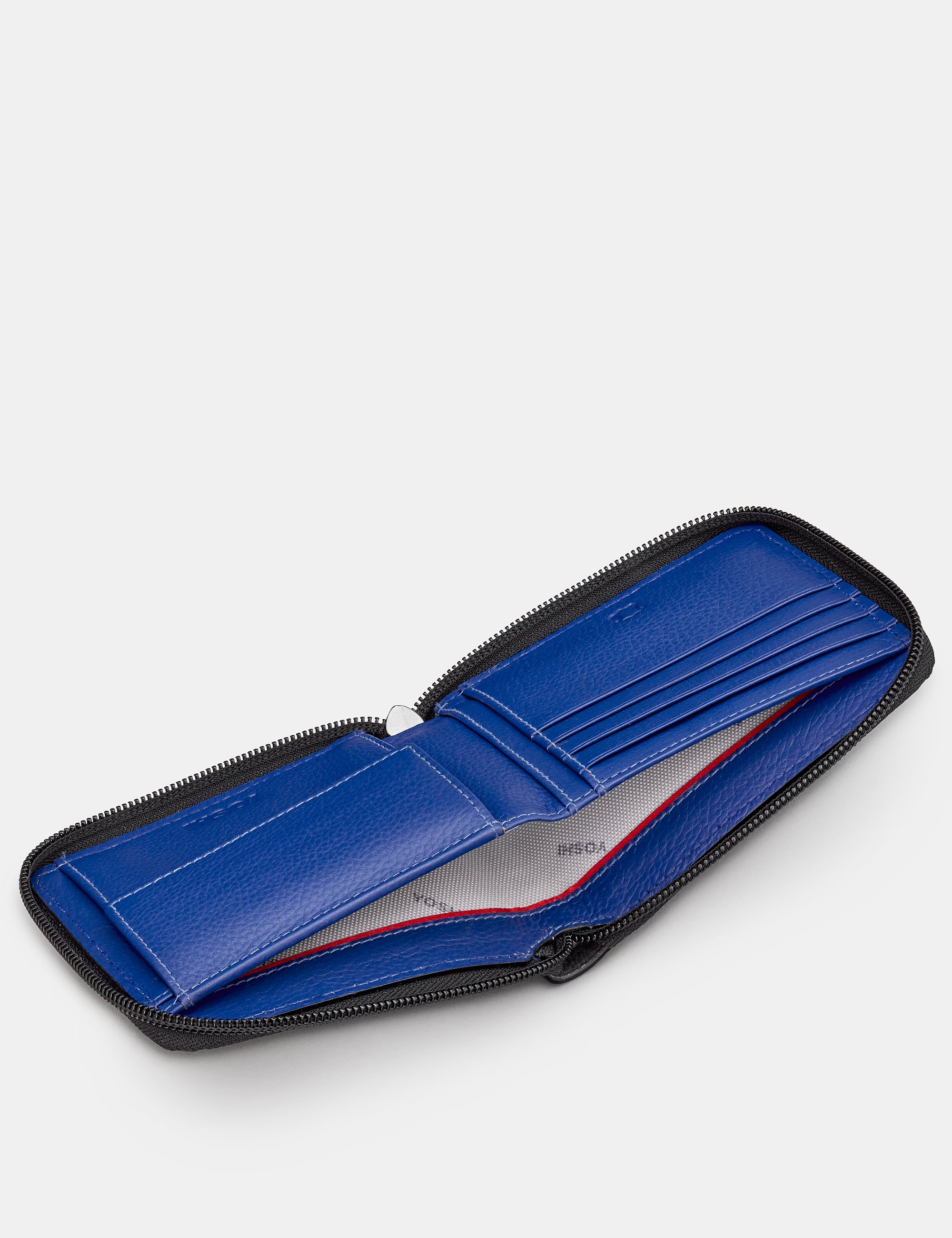 Premium Black & Blue Leather Zip Around Wallet for Men & Women - Stylish RFID Blocking Bifold Wallet for Travel, Business & Everyday Use