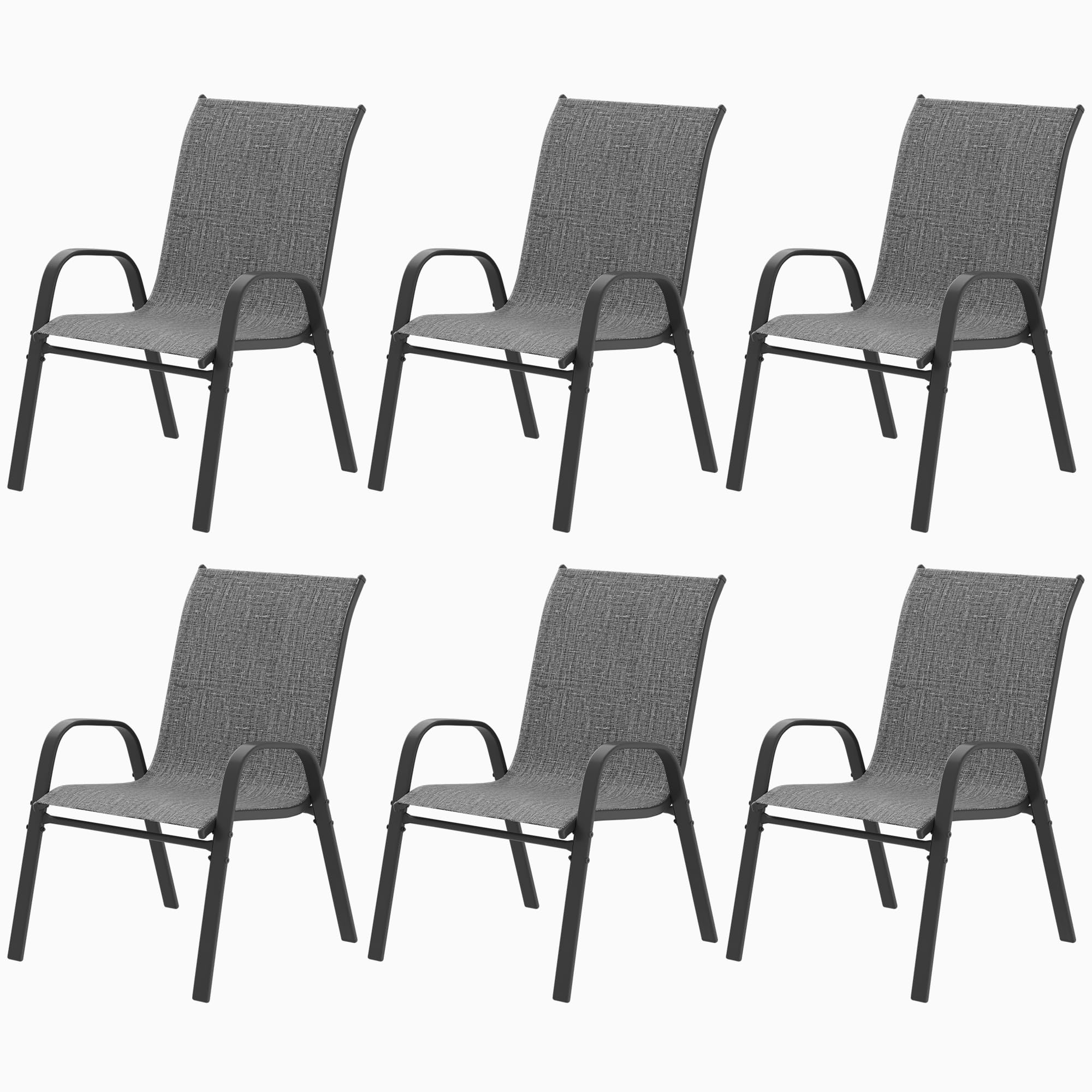 6-Piece Patio Chairs Set - Stackable All-Weather Outdoor Dining Chairs - Breathable Backyard Furniture for Deck, Garden & Lawn - Dark Grey - Perfect for Outdoor Entertaining & Relaxation