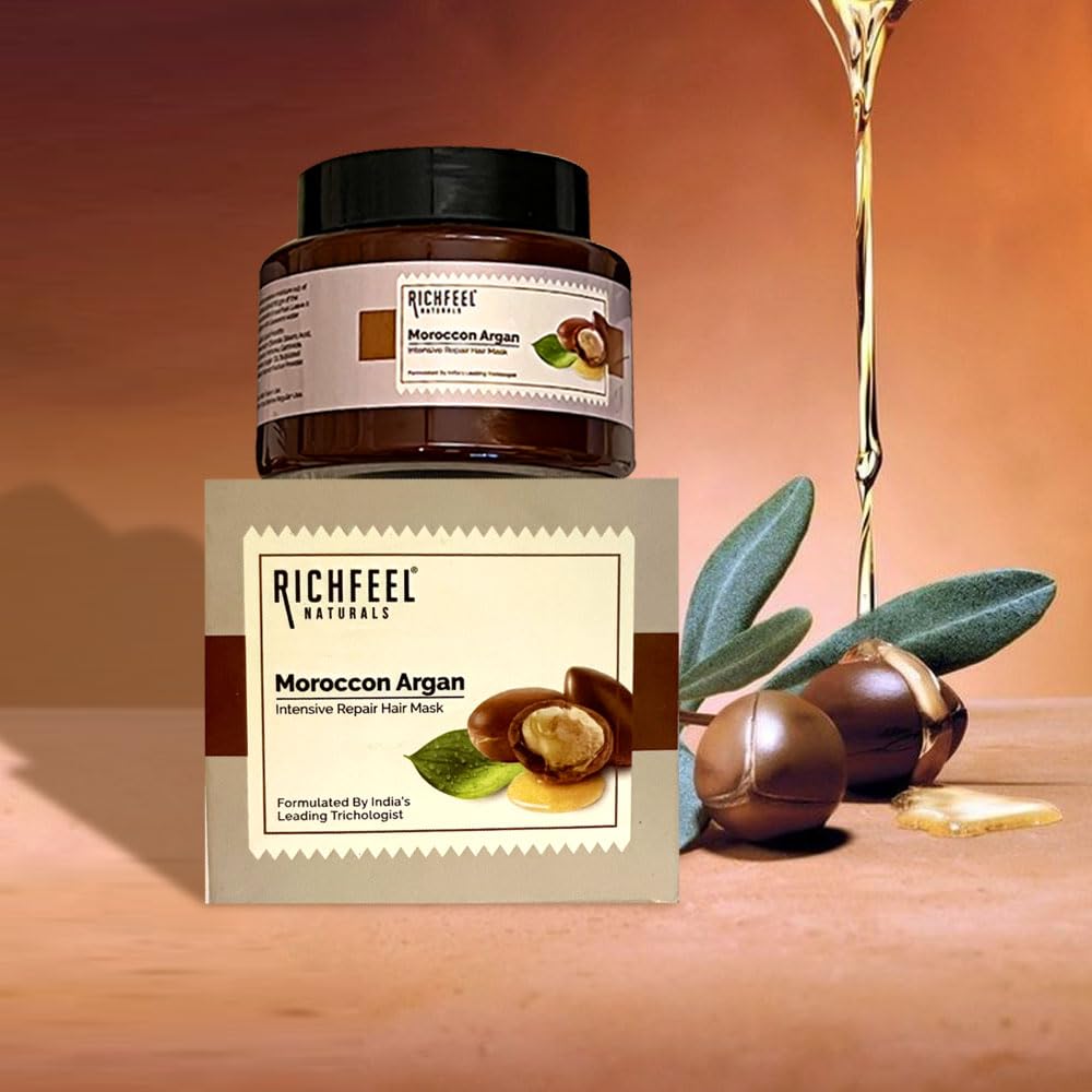 Richfeel Moroccan Argan Oil Hair Mask - Deep Conditioning Treatment for Damaged Hair | Repairs Split Ends & Reduces Hair Fall | Strengthens & Nourishes Hair | 100g (Pack of 2) | Perfect for Dry, Frizzy Hair & Post-Coloring Care