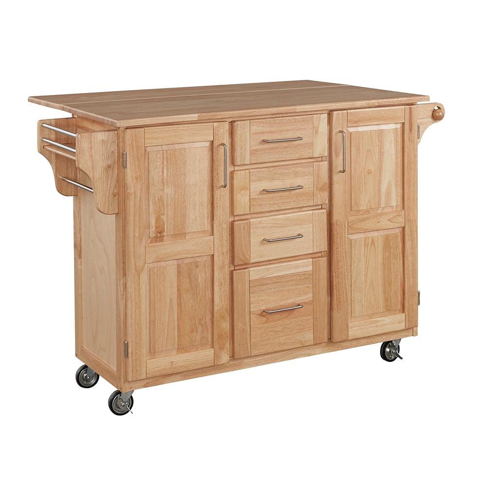 Natural Wood Kitchen Island with Breakfast Bar & Spice Rack - 52.5