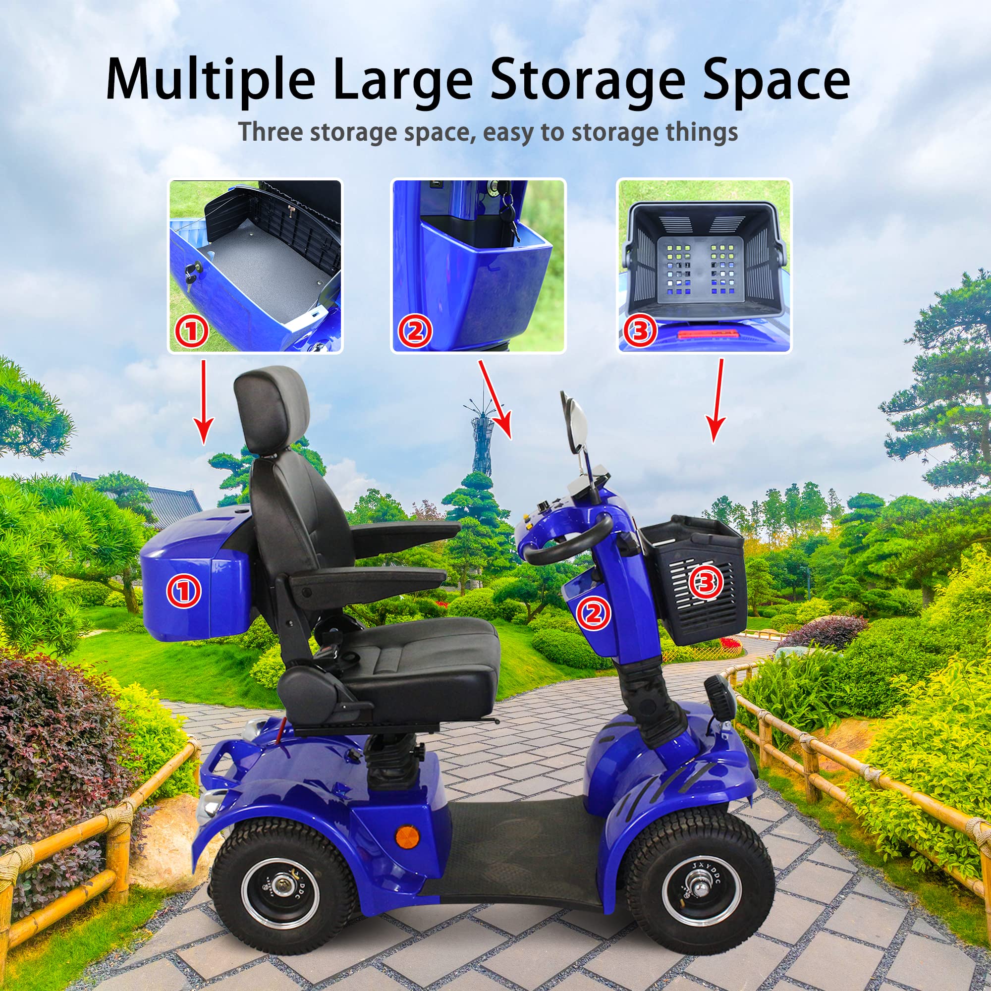4 Wheels Electric Mobility Scooter for Adults & Seniors - Heavy Duty All Terrain Travel Power Wheelchair with Electromagnetic Brakes (Blue) - Perfect for Outdoor Adventures, Shopping & Daily Commuting