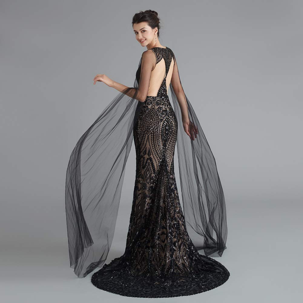 Engerla Sequin Prom Dress Mermaid Evening Gown Silver Party Maxi Dress V Neck Bridal Formal Wear for Homecoming, Wedding, Ball, and Special Occasions