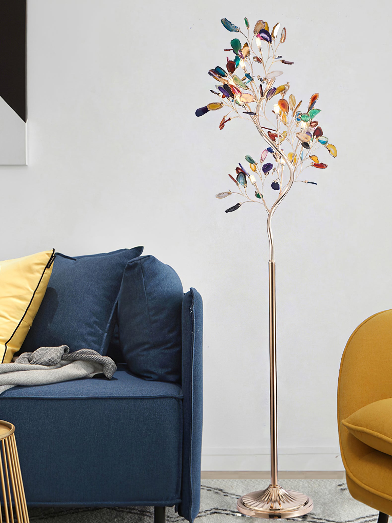 Modern Agate Floor Lamp with Wood Base - Natural Stone Decor for Living Room, Bedroom & Office - Warm Ambient Lighting for Home & Workspace