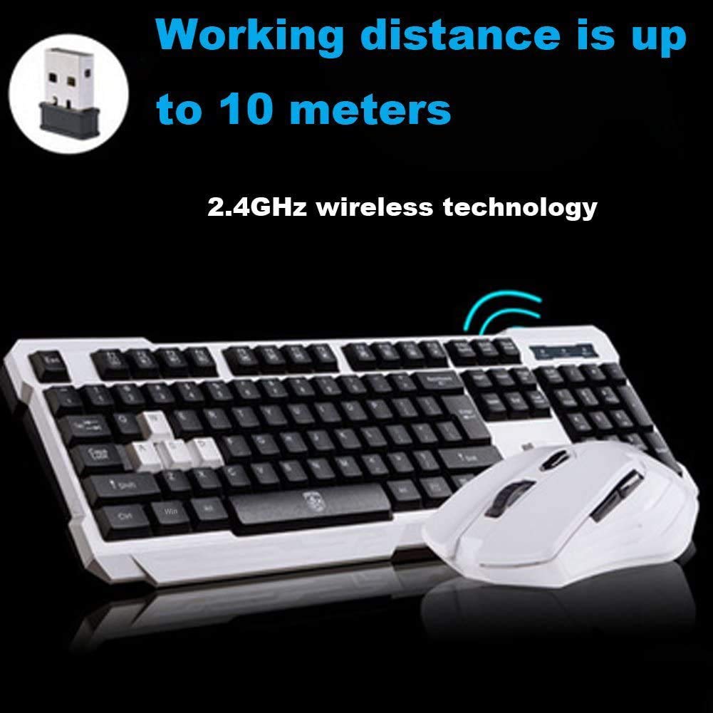 UniFire V60 Waterproof 2.4G Wireless Gaming Keyboard and Mouse Combo with Adjustable DPI - Ergonomic Design for PC, Laptop, Mac - Perfect for Gaming, Office Work & Home Use (White)