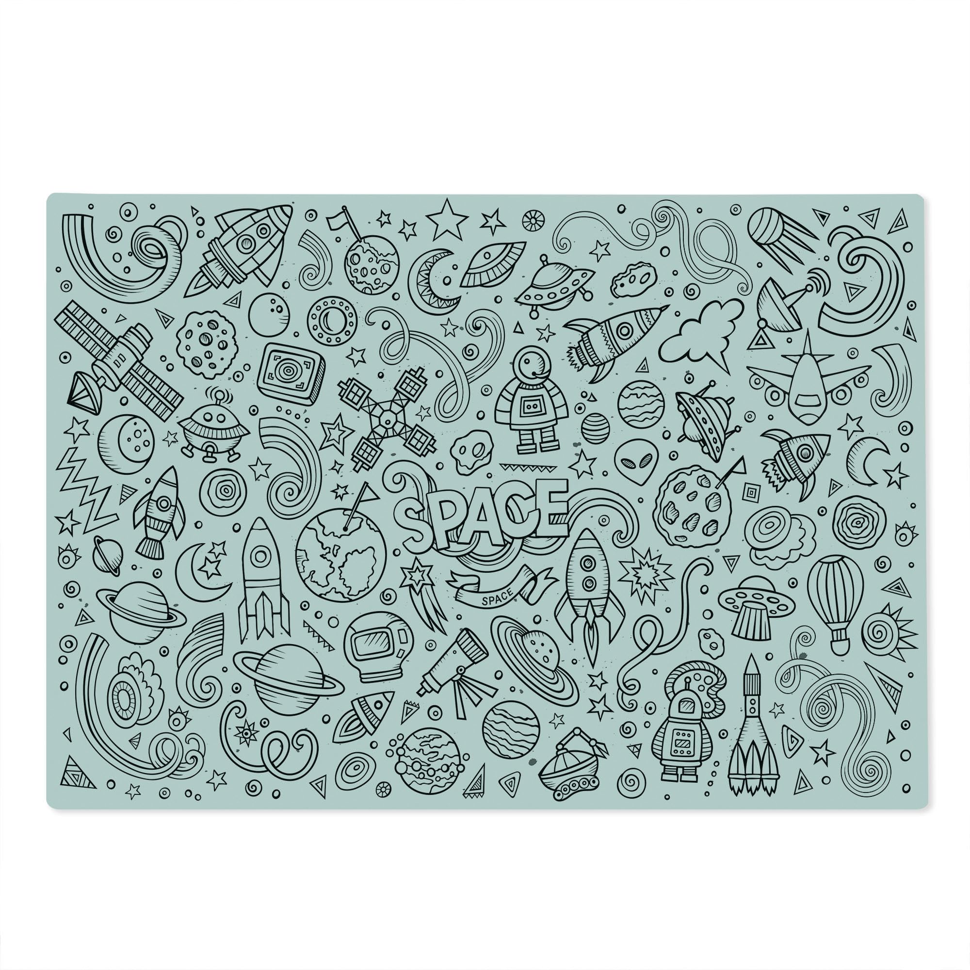 Ambesonne Cartoon Cutting Board - Sketch Abstract Planets Doodle Style Tempered Glass Serving Board, Large Size White & Black - Perfect for Kitchen Prep, Charcuterie Display & Party Serving