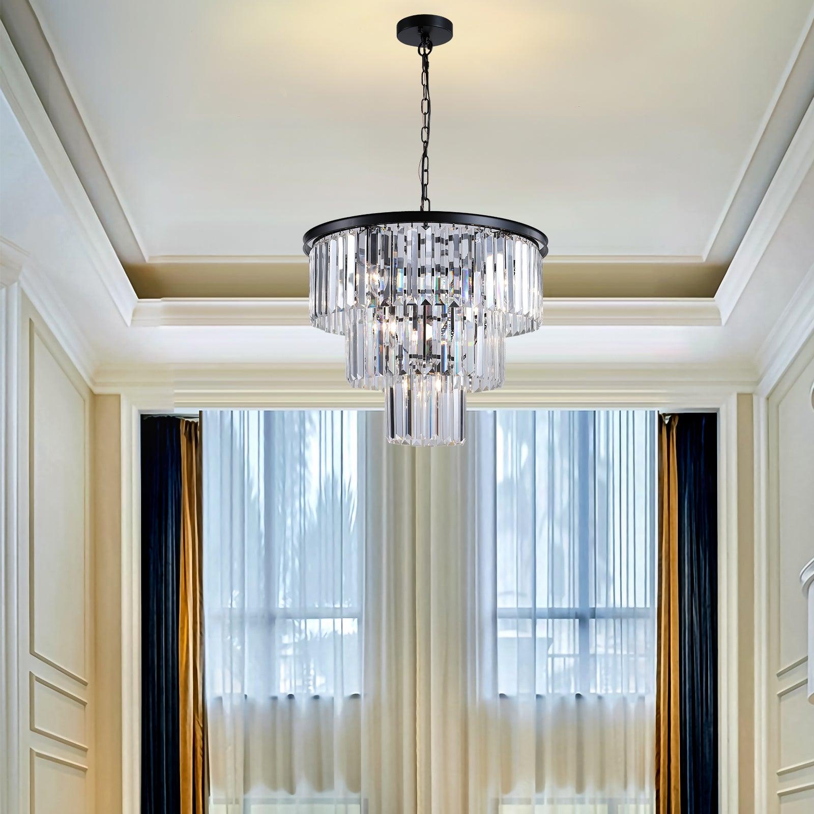 Black Luxury Crystal Chandelier - Modern 19.7 Inch Hanging Pendant Light Fixture for Dining Room, Bedroom & Living Room - Elegant Home Decor Lighting for Weddings, Restaurants and Luxury Interiors
