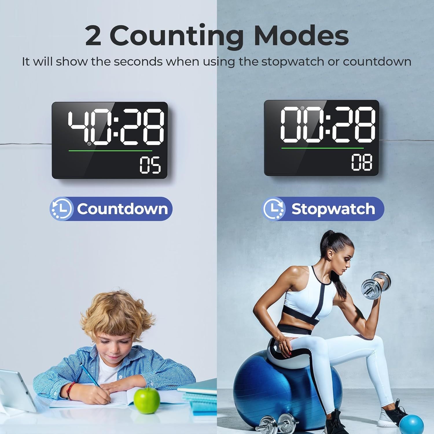 Mpow 16 Inch Large Digital Wall Clock with Clear Display - Easy to Read LED Alarm Clock for Home, Office, Classroom, and Bedroom (Black)