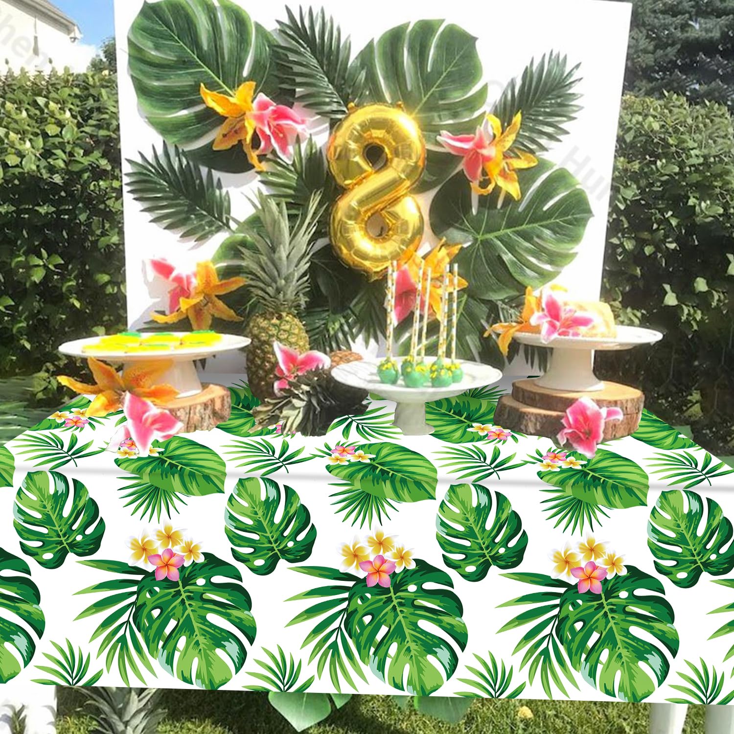 4 Pack Tropical Palm Leaf Tablecloths - 86 x 51 Inch Hawaiian Luau Party Decor, Waterproof Table Cover for Summer Pool Parties, Baby Birthday Celebrations & Tropical Themed Events