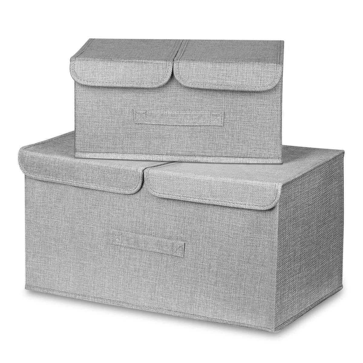 Linen Fabric Storage Bins - Foldable Organizer Box with Double Lids & Handles for Nursery, Home, Bedroom & Wardrobe | Perfect for Toys, Blankets & Clothes Storage