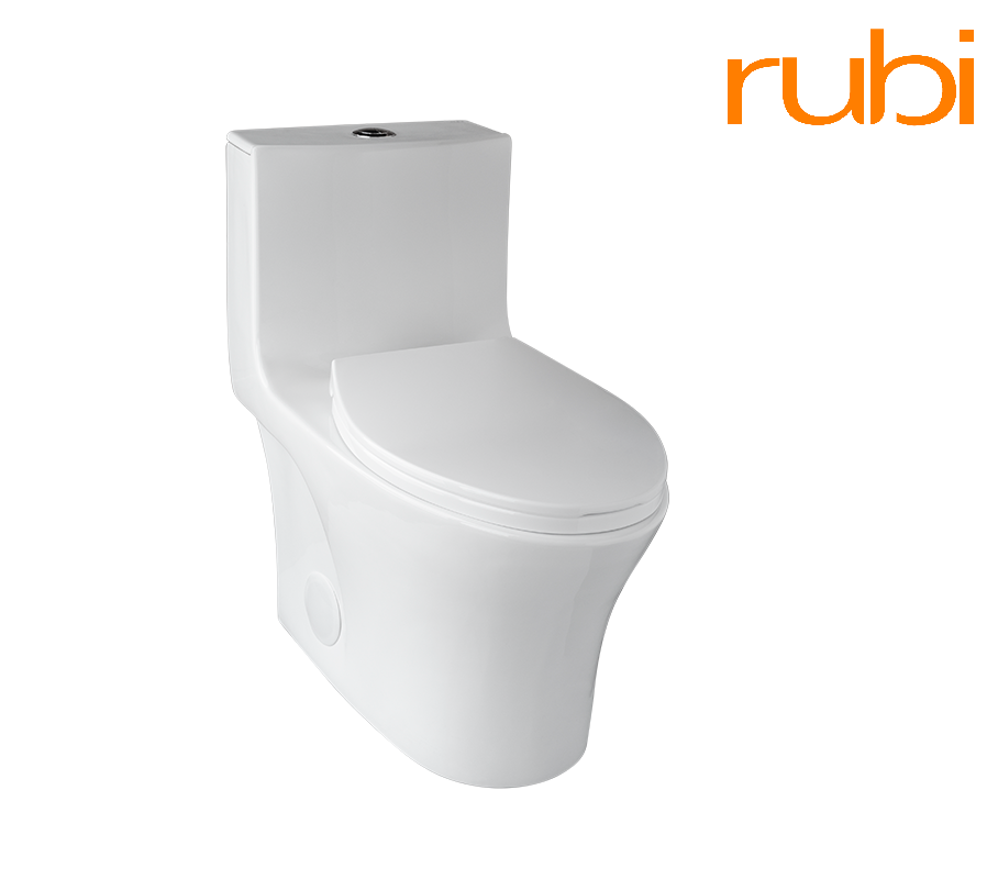 RUBI RCM130BL White Dual Flush One Piece Toilet - Water Efficient Bathroom Fixture for Modern Homes | Perfect for Small Bathrooms & Eco-Friendly Renovations