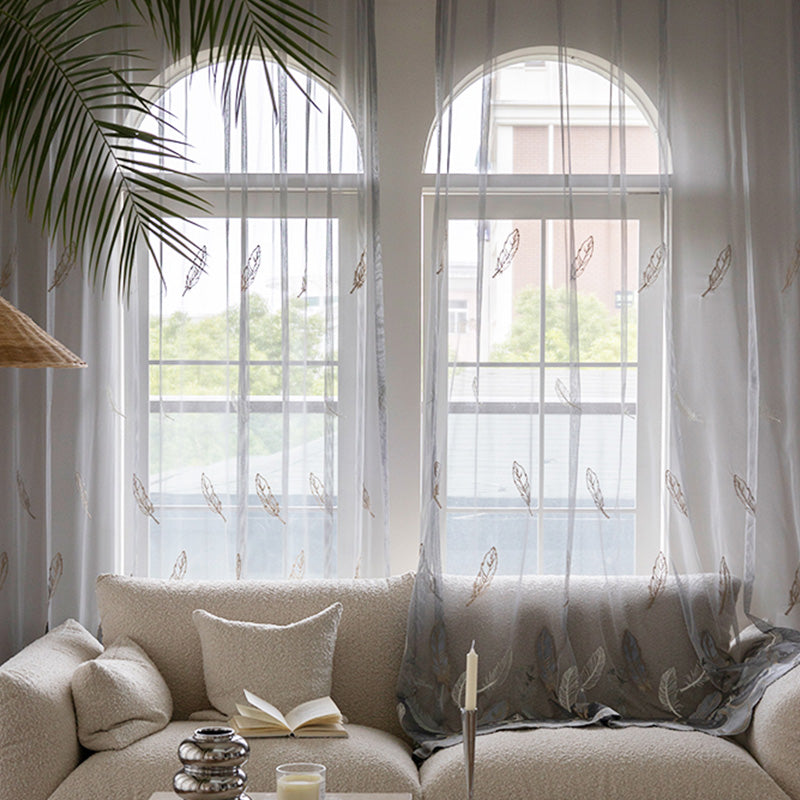 Roselyn Gauze Embroidery Sheer Custom Curtains - Elegant Lace Window Drapes for Living Room, Bedroom & Nursery - Light Filtering Privacy Sheers with Floral Embroidery Design