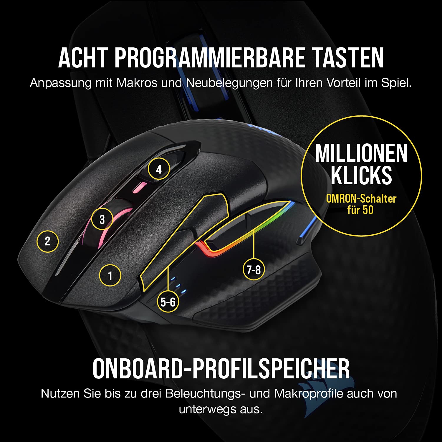 CORSAIR DARK CORE RGB PRO SE Wireless Gaming Mouse with Qi Charging - 18000 DPI, 8 Programmable Buttons, Sub-1ms Response - iCUE Compatible for PC, Mac, PS5, PS4, Xbox (Black) - Perfect for FPS, MOBA Games and Wireless Charging Convenience