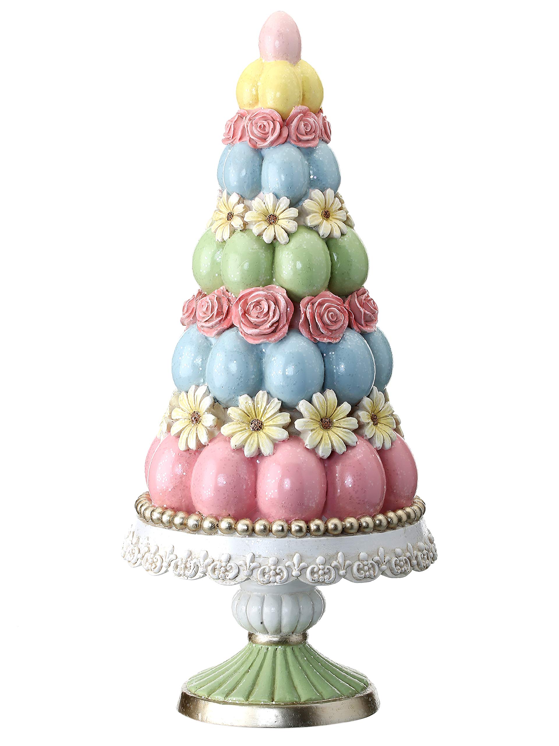 14 Inch Easter Egg Topiary Tree on Pedestal - Sparkling Decorative Centerpiece for Spring, Easter, Home & Party Decor in Pink, Green, White, Blue, Yellow, Gold