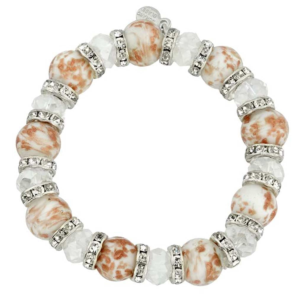 Venetian Murano Glass Symphony Stretch Bracelet - Elegant White Crystal Beaded Jewelry for Women | Perfect for Weddings, Parties & Special Occasions