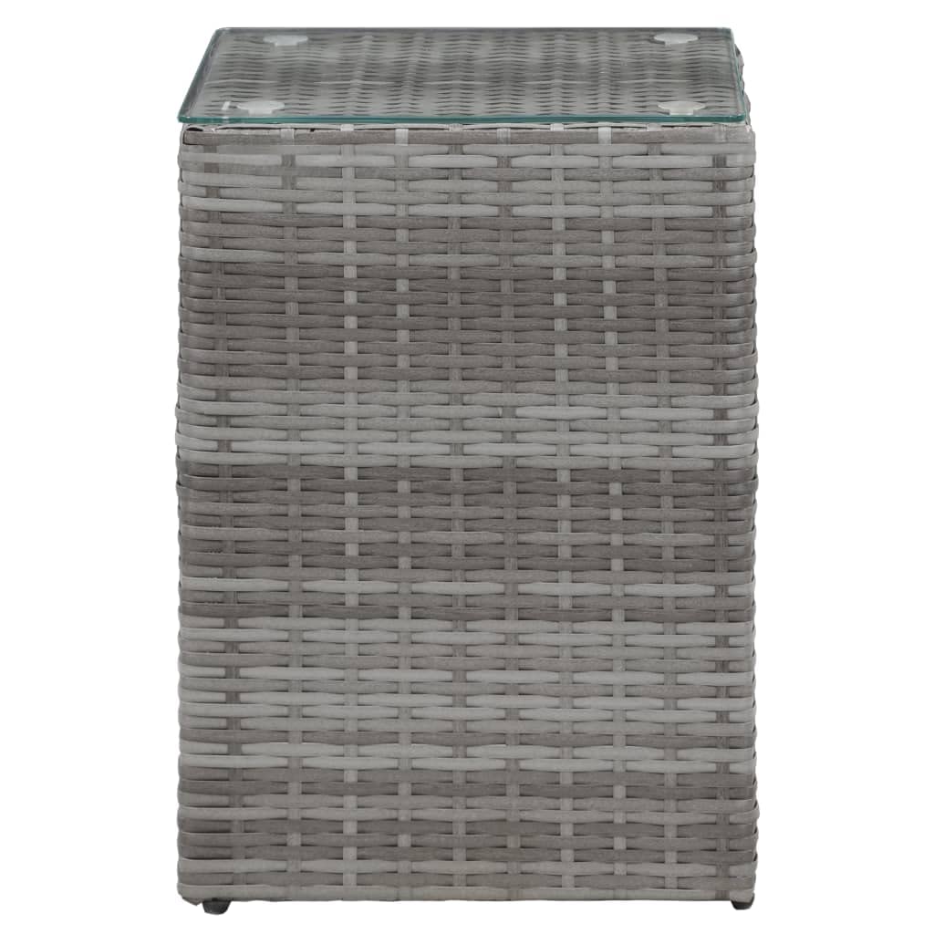 3-Piece Gray Poly Rattan Side Tables with Glass Top - Perfect for Living Room, Bedroom, or Patio Furniture Set