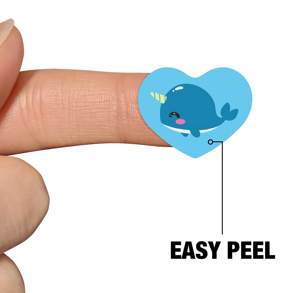Adorable Kawaii Baby Narwhal Heart-Shaped Planner Stickers - Perfect for Scrapbooking, Bullet Journals & DIY Crafts - Cute Stationery for School, Office & Gift Giving
