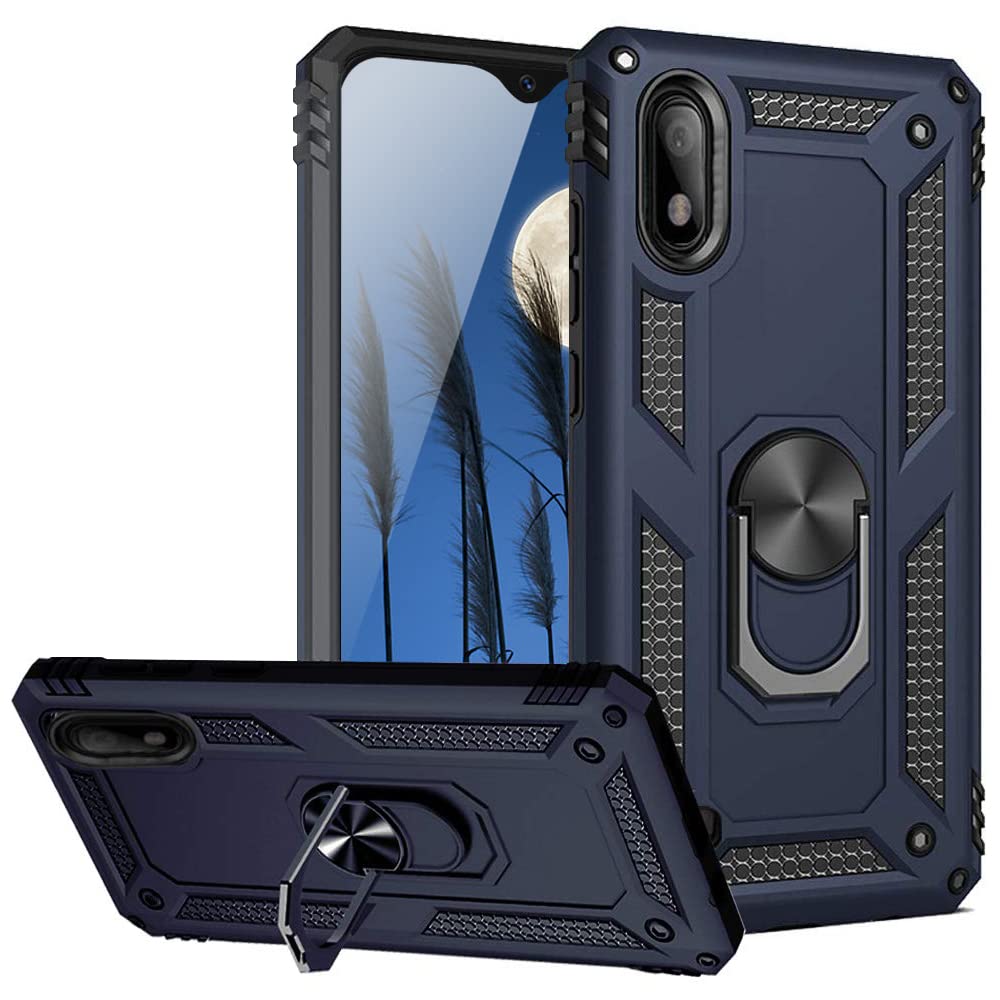 Samsung Galaxy A10E Case with Metal Ring & Kickstand - Magnetic, Shockproof, Drop Protection Phone Cover (Blue) | Perfect for Work, Travel & Daily Use