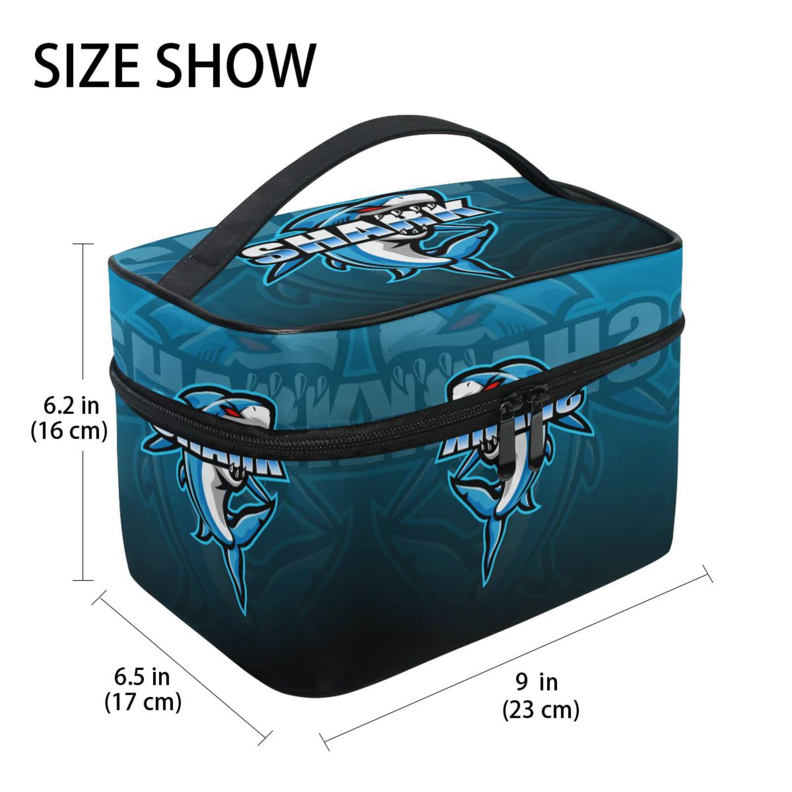 Shark Blue Animal Mascot Makeup Bag - Waterproof Cosmetic Organizer Pouch with Zipper for Women & Girls - Perfect for Travel, Gym, and Daily Beauty Essentials Storage