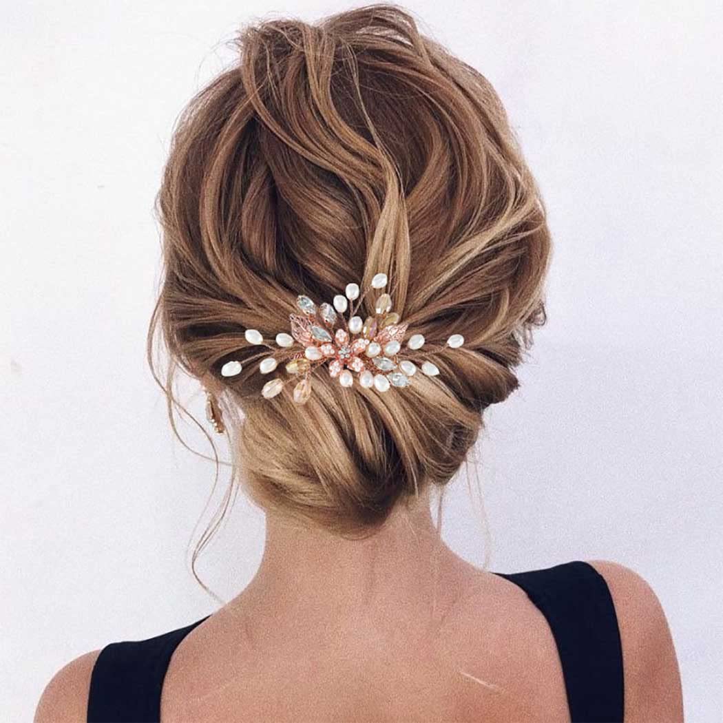 Rose Gold Crystal Bridal Hair Comb - Rhinestone Hair Accessories for Weddings & Parties