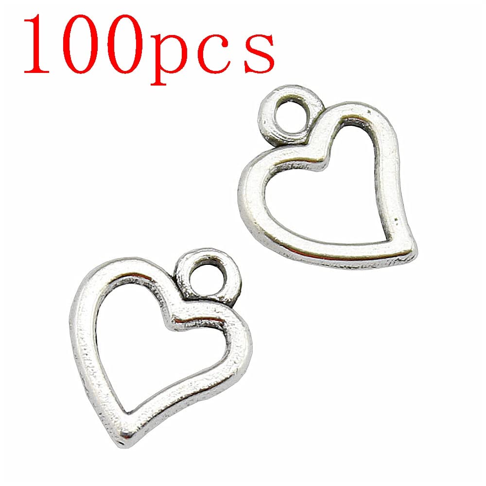 100pcs 10x8mm Antique Silver Tiny Heart Charms - Jewelry Making Supplies, DIY Craft Pendants for Necklaces, Bracelets & Scrapbooking - Perfect for Valentine's Day Gifts & Home Decor