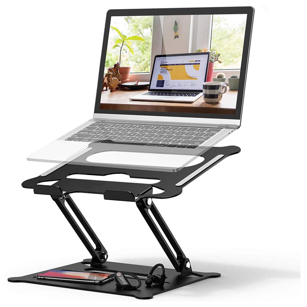 Adjustable Ergonomic Laptop Stand with Heat Vent - Portable Heavy Duty Computer Holder for MacBook Air Pro & All Laptops up to 13 Lbs (Black) - Perfect for Home Office, Gaming & Workspace Setup