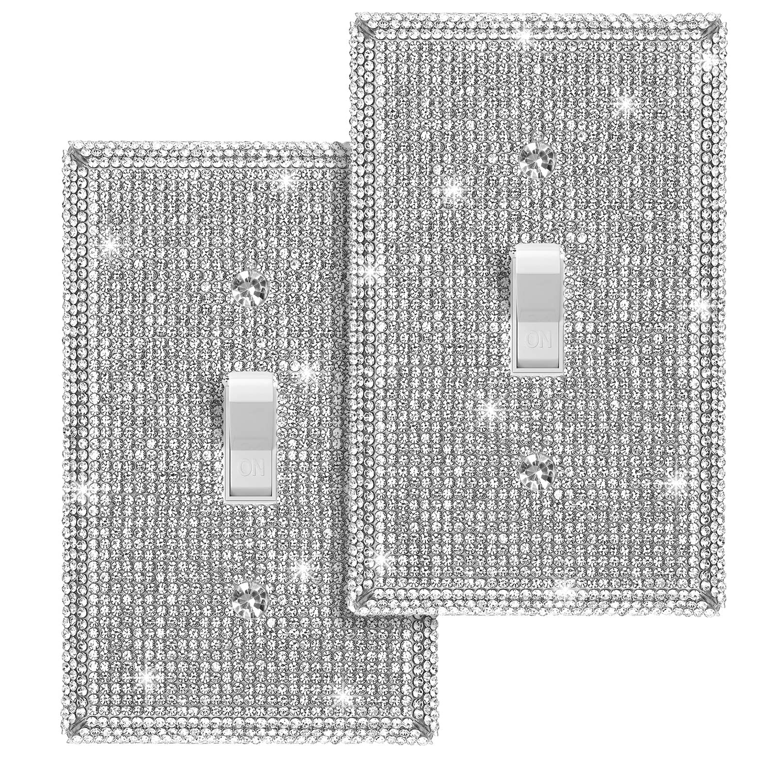 2 Pack Rhinestone Light Switch Covers - Stainless Steel Wall Plates with Bling Outlet Covers (4.5