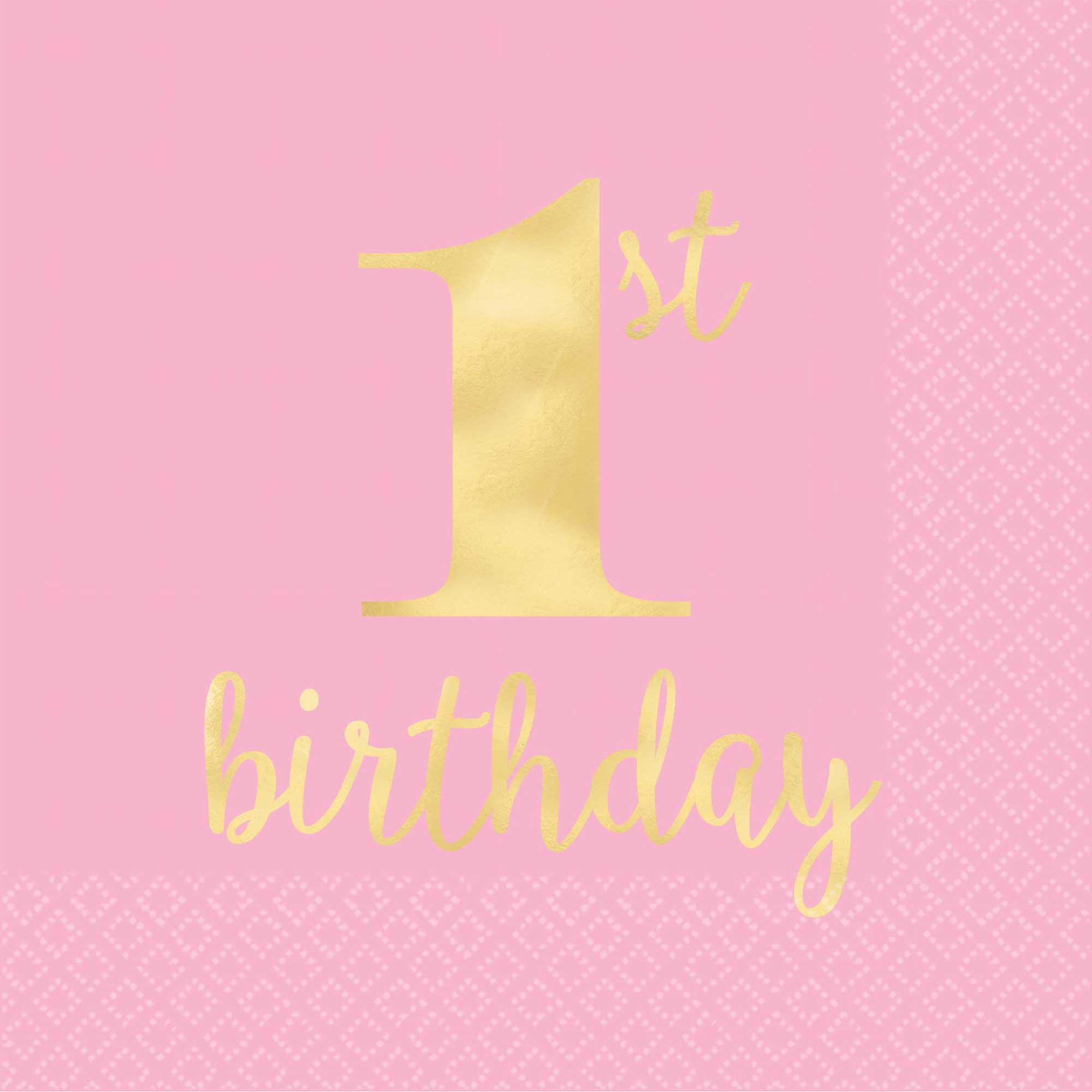 1st Birthday Party Pink Luncheon Napkins - Pack of 16 Disposable Paper Napkins for Baby Girl's First Birthday Celebration, Baby Shower, and Special Occasions