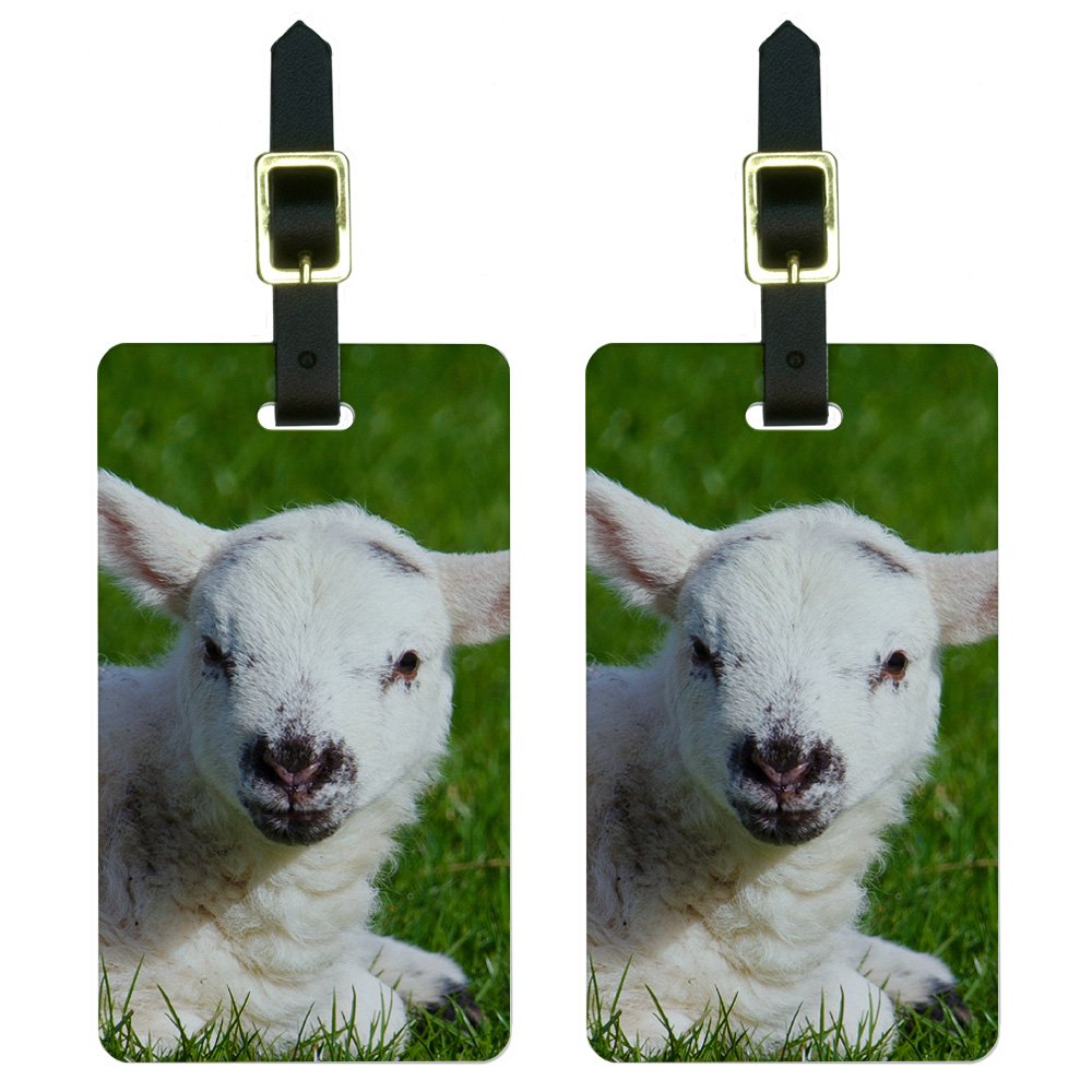 White Baby Lamb Luggage Tags - Set of 2 Cute Suitcase ID Tags for Travel Bags & Carry-Ons | Perfect for Kids' Backpacks, School Bags & Family Vacations