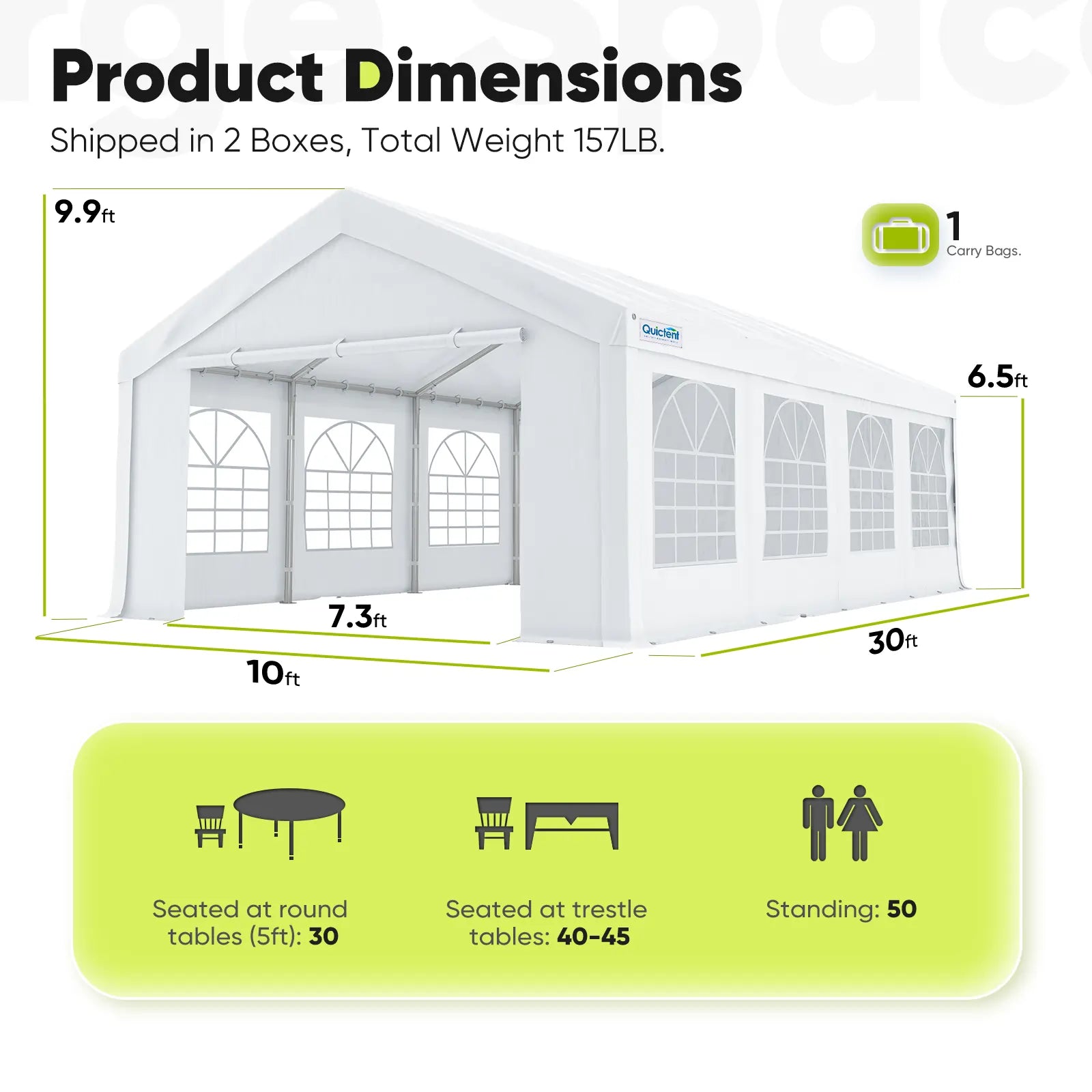 10' x 30' White Party Tent - Waterproof Outdoor Canopy for Weddings, Picnics & Backyard Events - Heavy Duty Frame with UV Protection