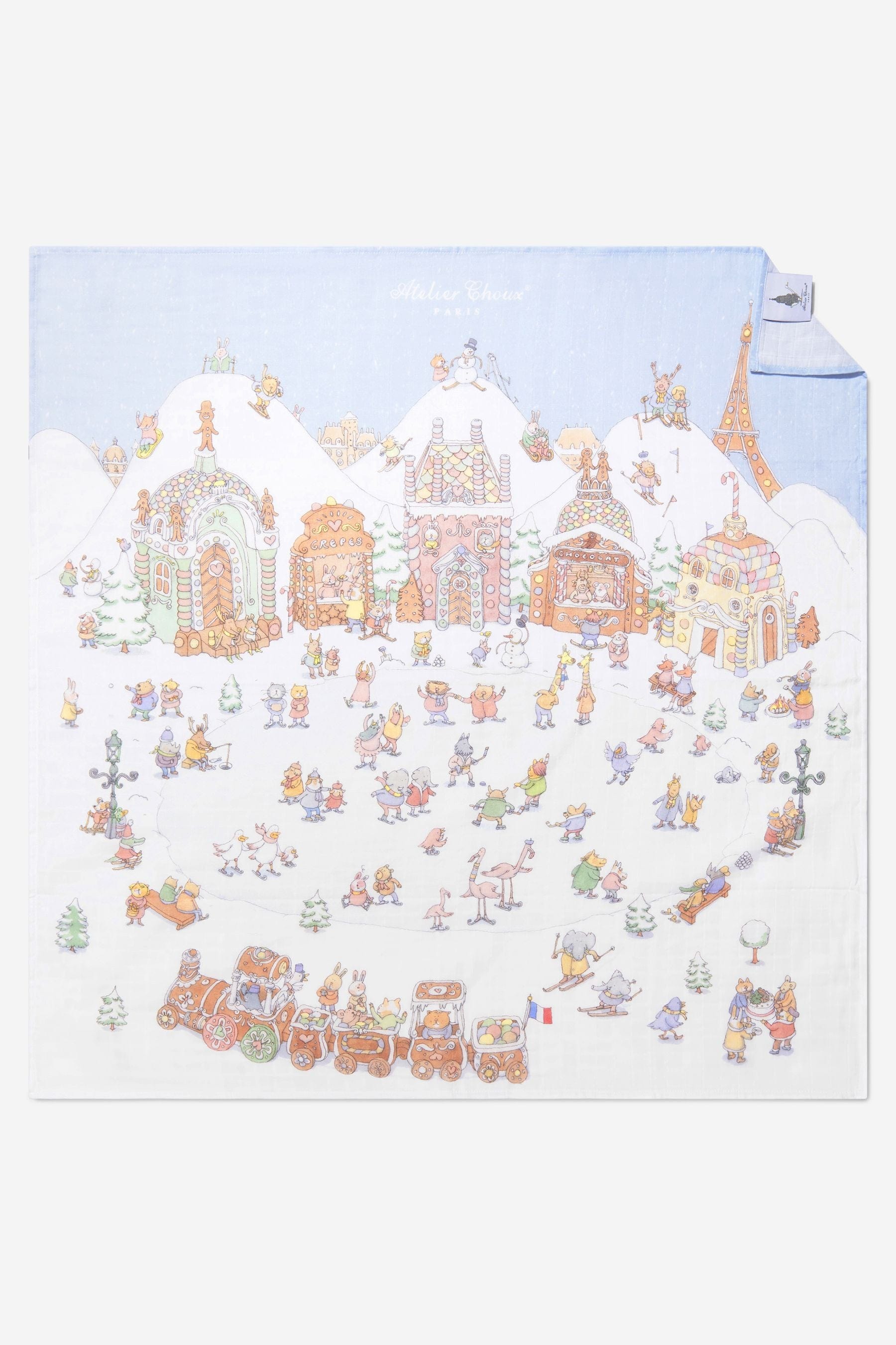 Atelier Choux Baby Winter Wonderland Swaddle Blanket - 100cm x 100cm Multicolor Organic Cotton for Newborns & Infants - Perfect for Nursery, Photography & Gift Giving
