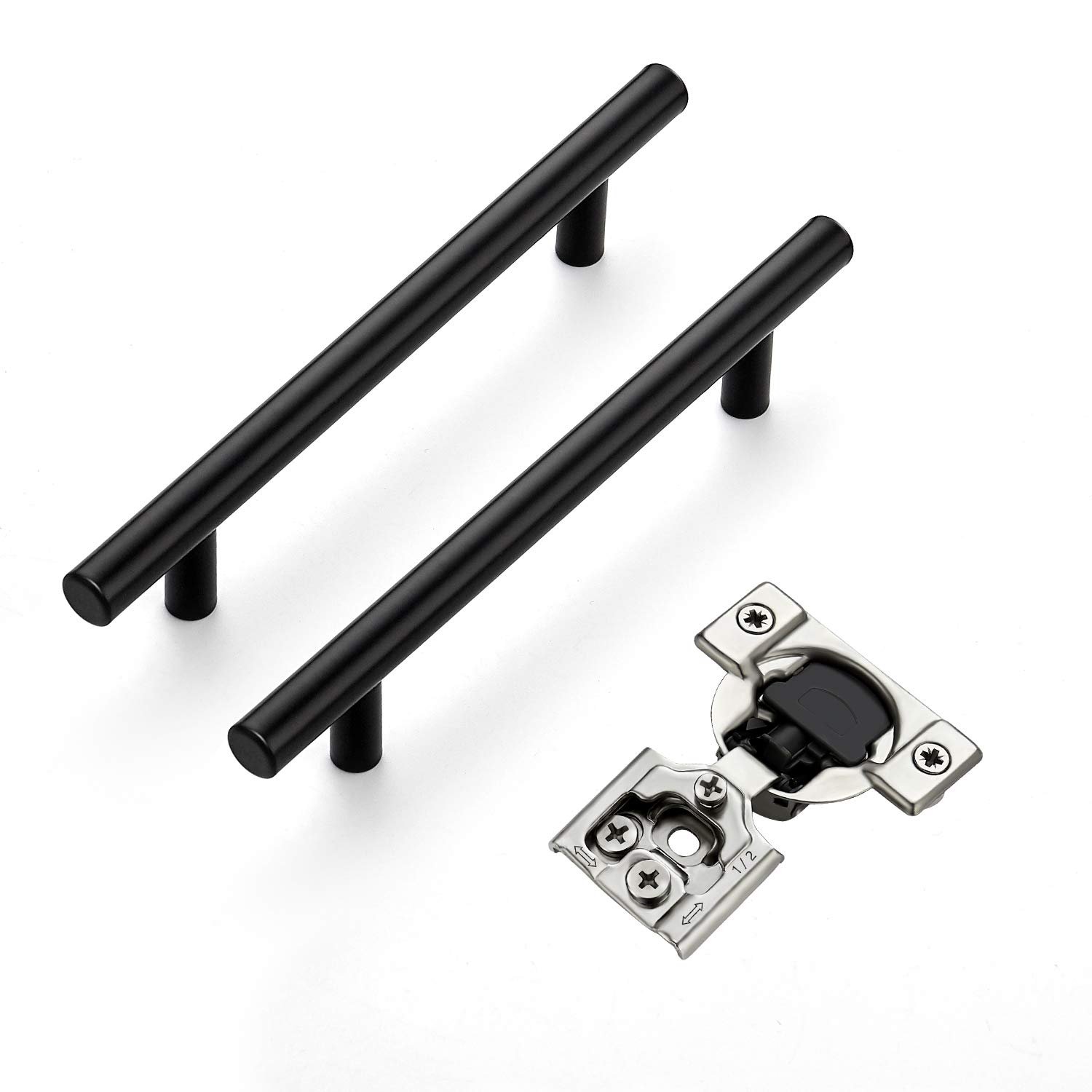 30 Pack 7 Inch Matte Black Cabinet Pulls & 50 Pack 25 Pairs 1/2 Inch Overlay Soft Close Hinges - Premium Kitchen Cabinet Hardware for Modern Home Renovation & DIY Projects