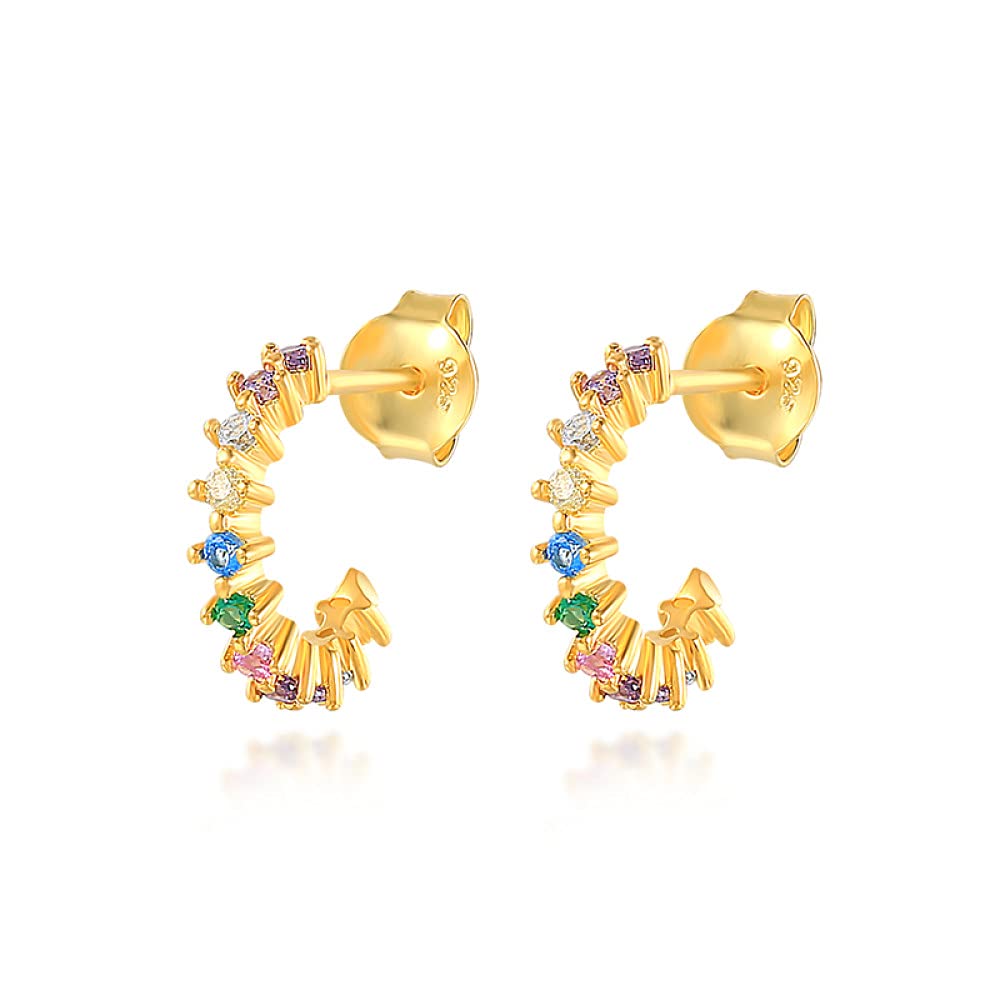 DGSDFGAH Gold & Sterling Silver Rainbow Zircon Semicircle Pendant Earrings - Elegant Pierced Earrings for Women & Girls, Perfect for Parties, Weddings & Everyday Wear