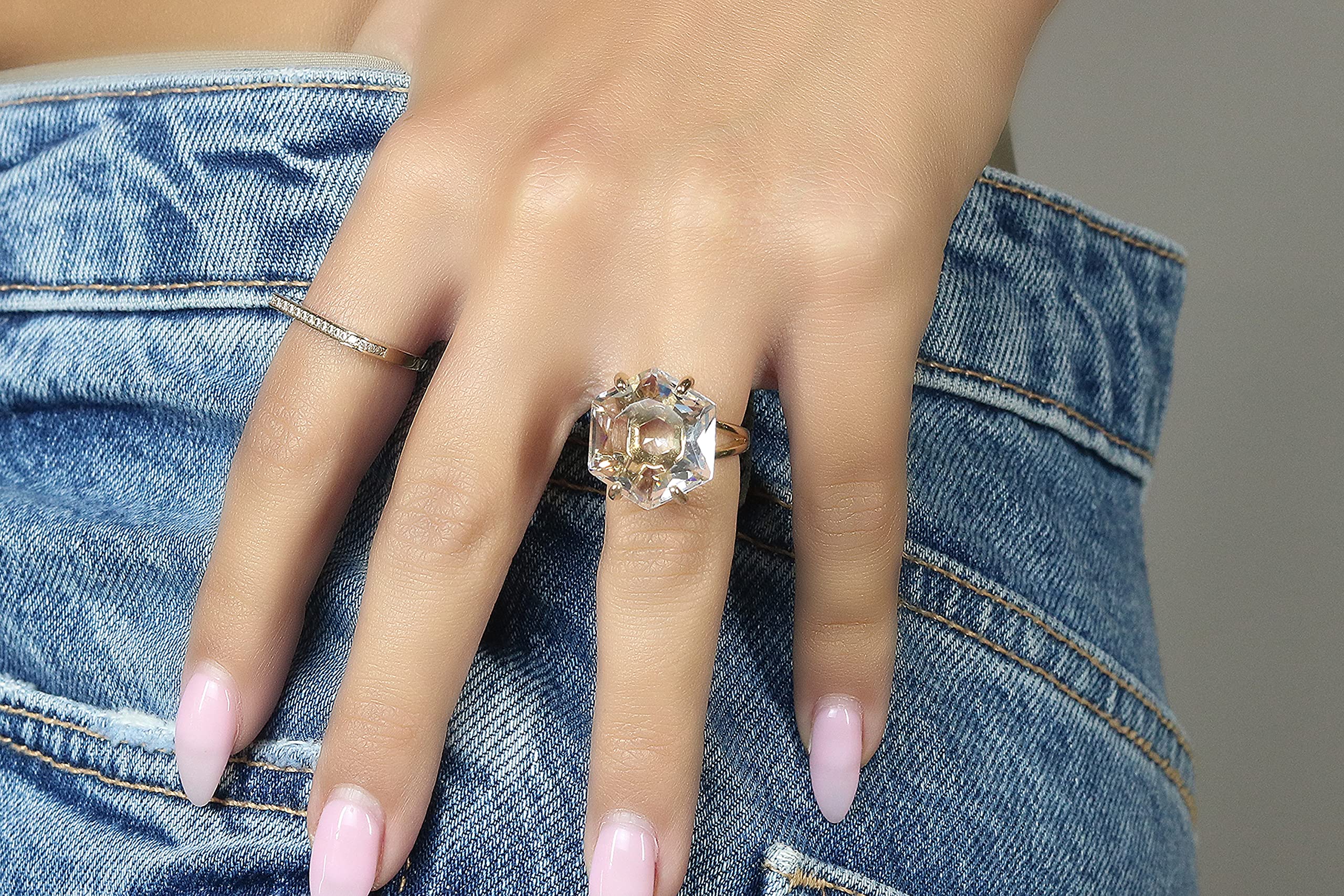 Hexagon Clear Quartz Silver Ring - Handmade Women's Jewelry for Engagement & Gifting