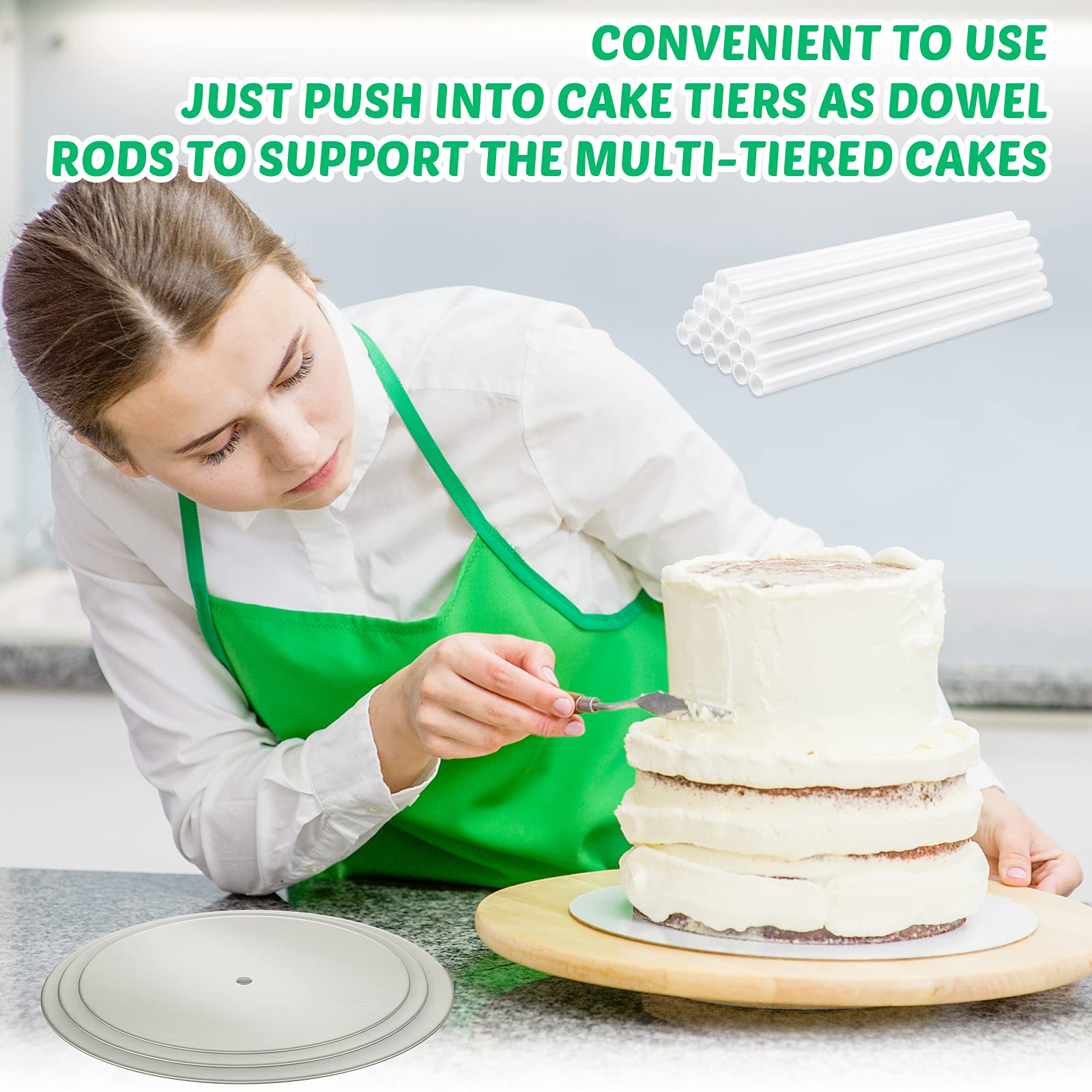 Patelai 89 Pcs Tiered Cake Stacking Kit - 8, 6, 4 Inch Silver Round Cake Boards with Parchment Paper & Plastic Dowel Rods for Wedding, Birthday, and Special Occasion Cake Decorating