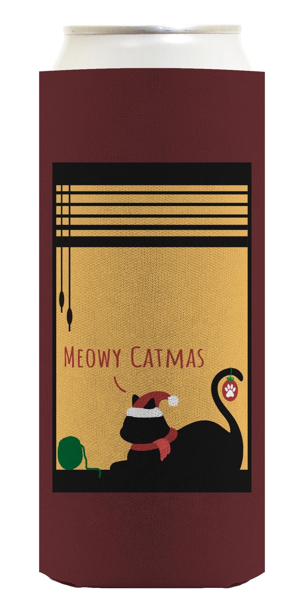 Meowy Catmas Christmas Cat Party Decorations - 96-Pack Ultra Slim Can Coolers for Holiday Celebrations, Office Parties & Festive Home Decor