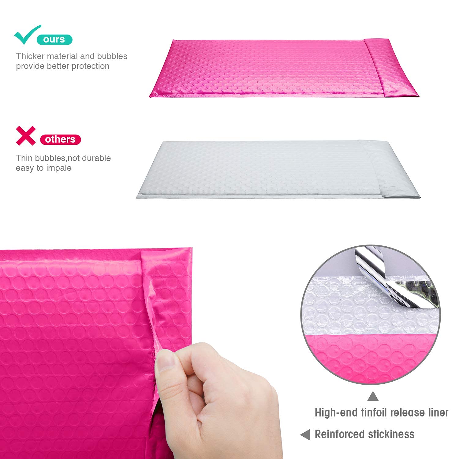 GSSUSA 6x10 Inches Padded Poly Bubble Mailers - Self Seal Small Shipping Envelopes for Ecommerce, Mailing Bags Bulk Pack (600 Pack, Pink) - Perfect for Online Stores, Amazon FBA & Small Business Packaging