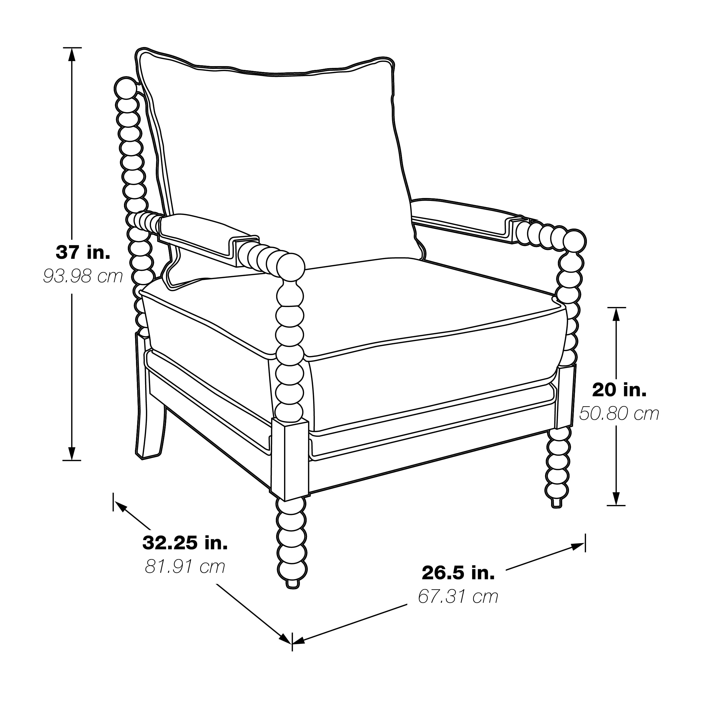 OSP Home Furnishings Kaylee Spindle Accent Chair - Antique White Wood Frame & Beige Linen Upholstery | Perfect for Living Room, Bedroom, or Office Decor