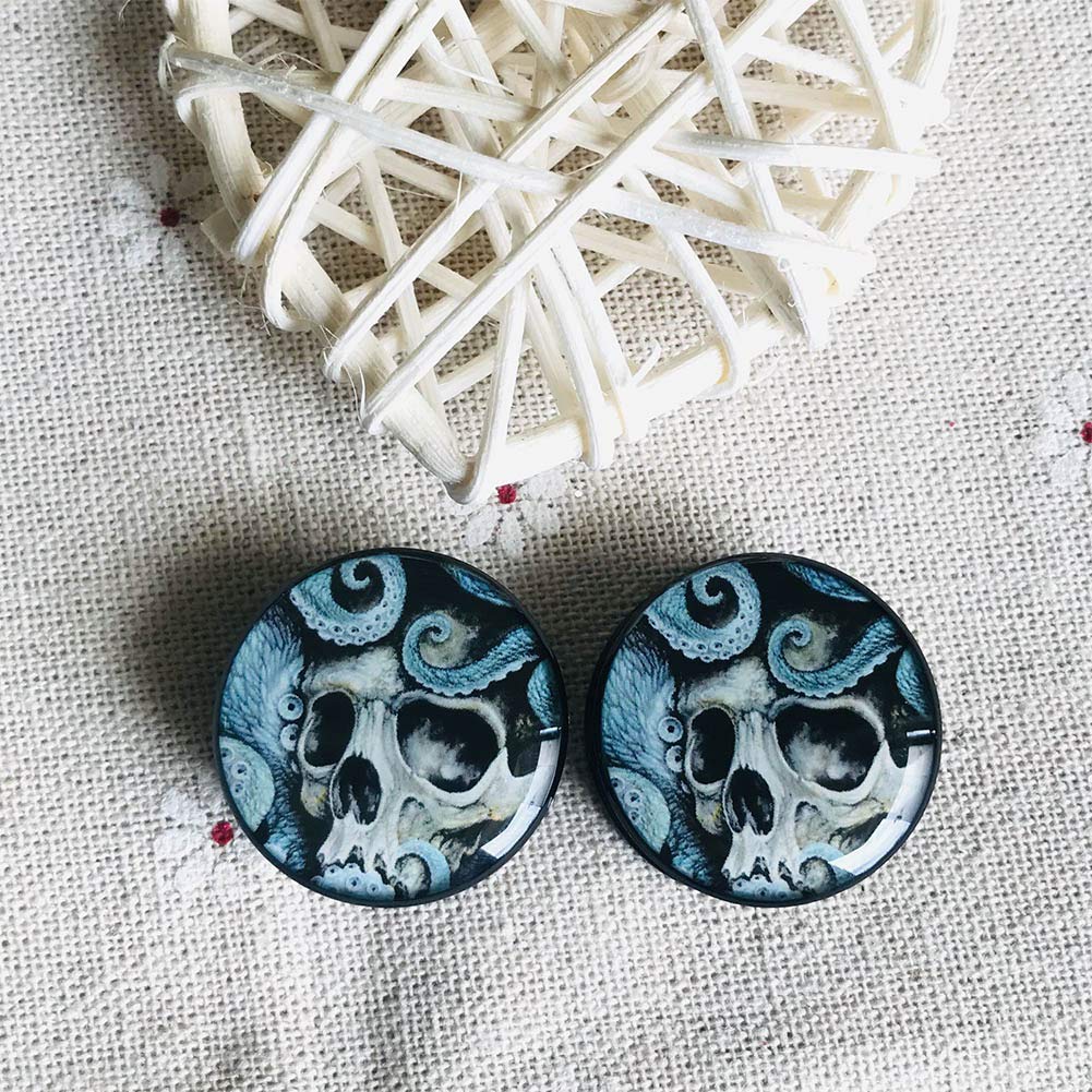 **Skull Ear Gauges & Plugs - Double Flared Screw Tunnels (6mm-25mm) for Ear Stretching - Gothic Punk Jewelry for Men & Women - Perfect for Concerts, Parties & Alternative Fashion**