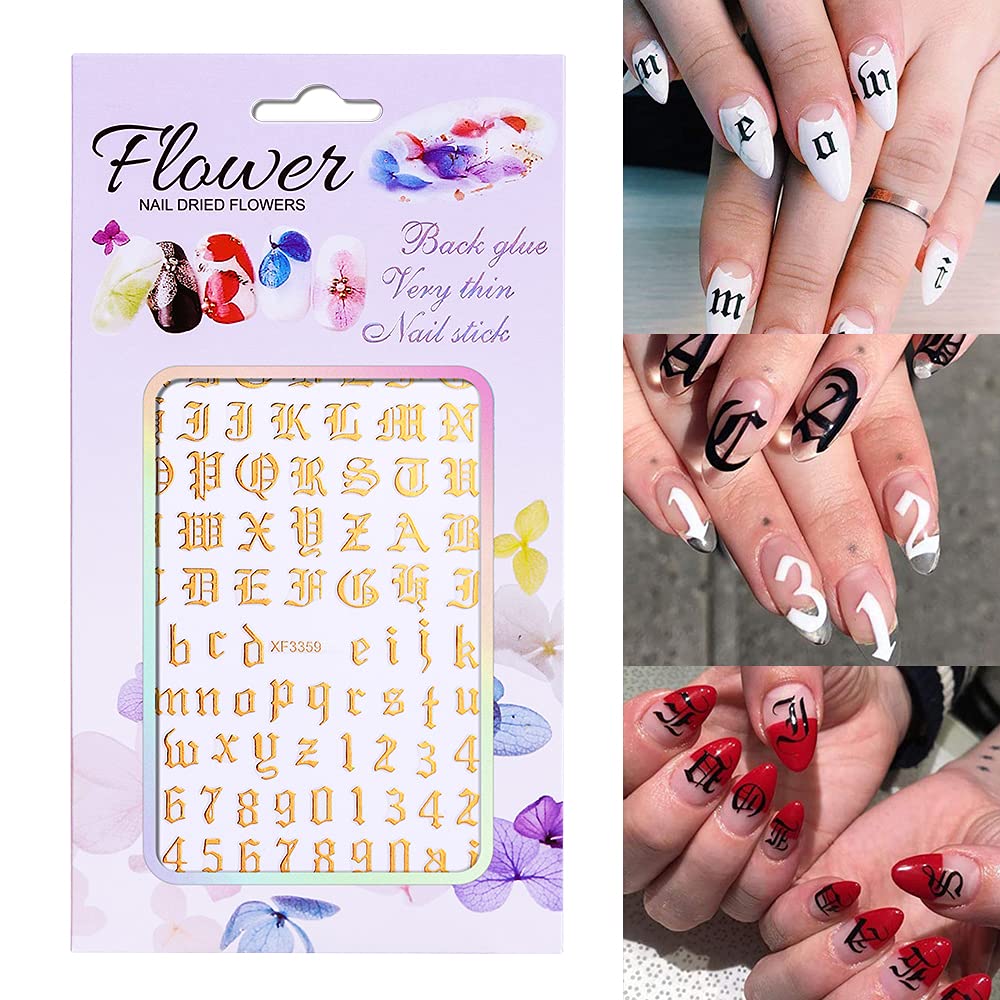 12 Sheets Holographic 3D Letter Nail Art Stickers - Old English Alphabet Laser Nail Decals, Self-Adhesive Nail Stickers for Women & Girls (English Alphabet) - Perfect for Parties, Nail Salons & DIY Manicures