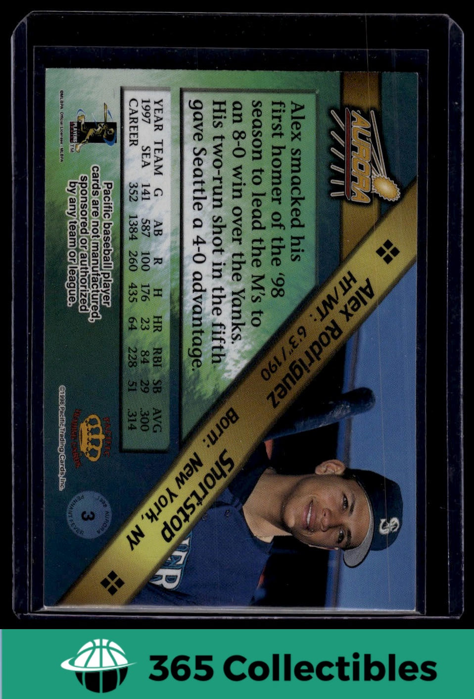1998 Pacific Aurora Alex Rodriguez #3 Pennant Fever Baseball Card - Seattle Mariners MLB Collectible for Sports Memorabilia & Trading Card Enthusiasts