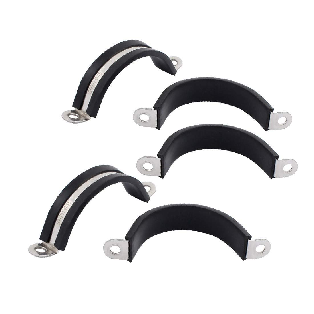 5Pcs 45mm Rubber Lined U-Shaped Stainless Steel Hose Clamps - Heavy Duty Pipe Clips for Automotive, Marine & Industrial Use - Secure Cable & Hose Connections for Plumbing, HVAC & DIY Projects