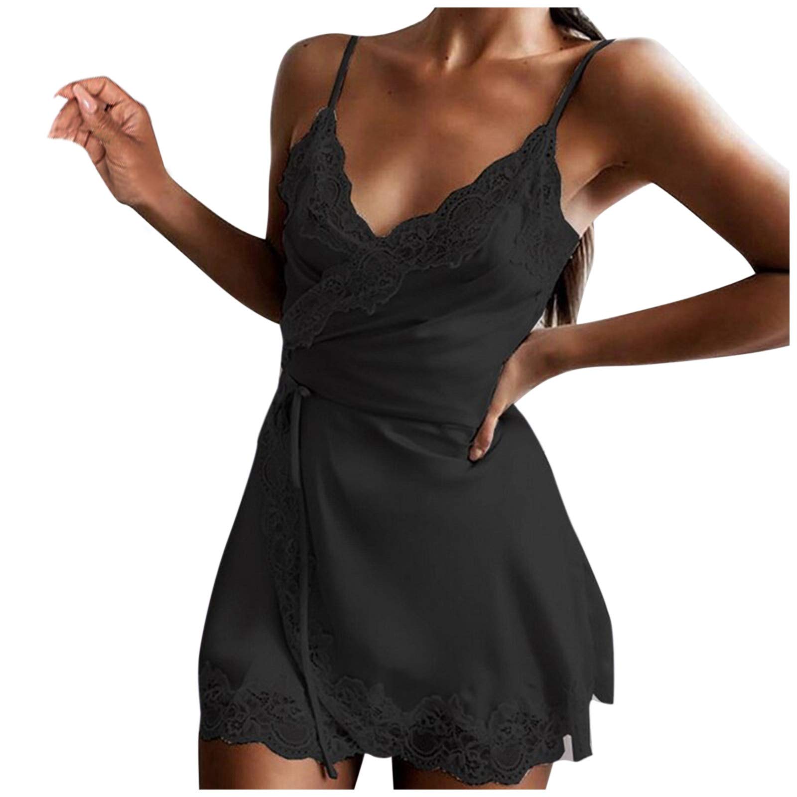 Plus Size Sleeveless Lace Cami Dress for Women - Comfortable Sleepwear & Lingerie Pajama Dress for Lounge, Vacation & Bedtime