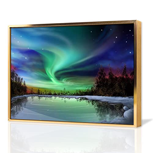 Northern Lights Landscape Canvas Wall Art - Gold Framed Large Abstract Painting for Bedroom, Office & Home Decor (20x30 Inch, Ready to Hang) | Perfect for Living Room Accent Wall, Modern Interior Design & Gift Giving