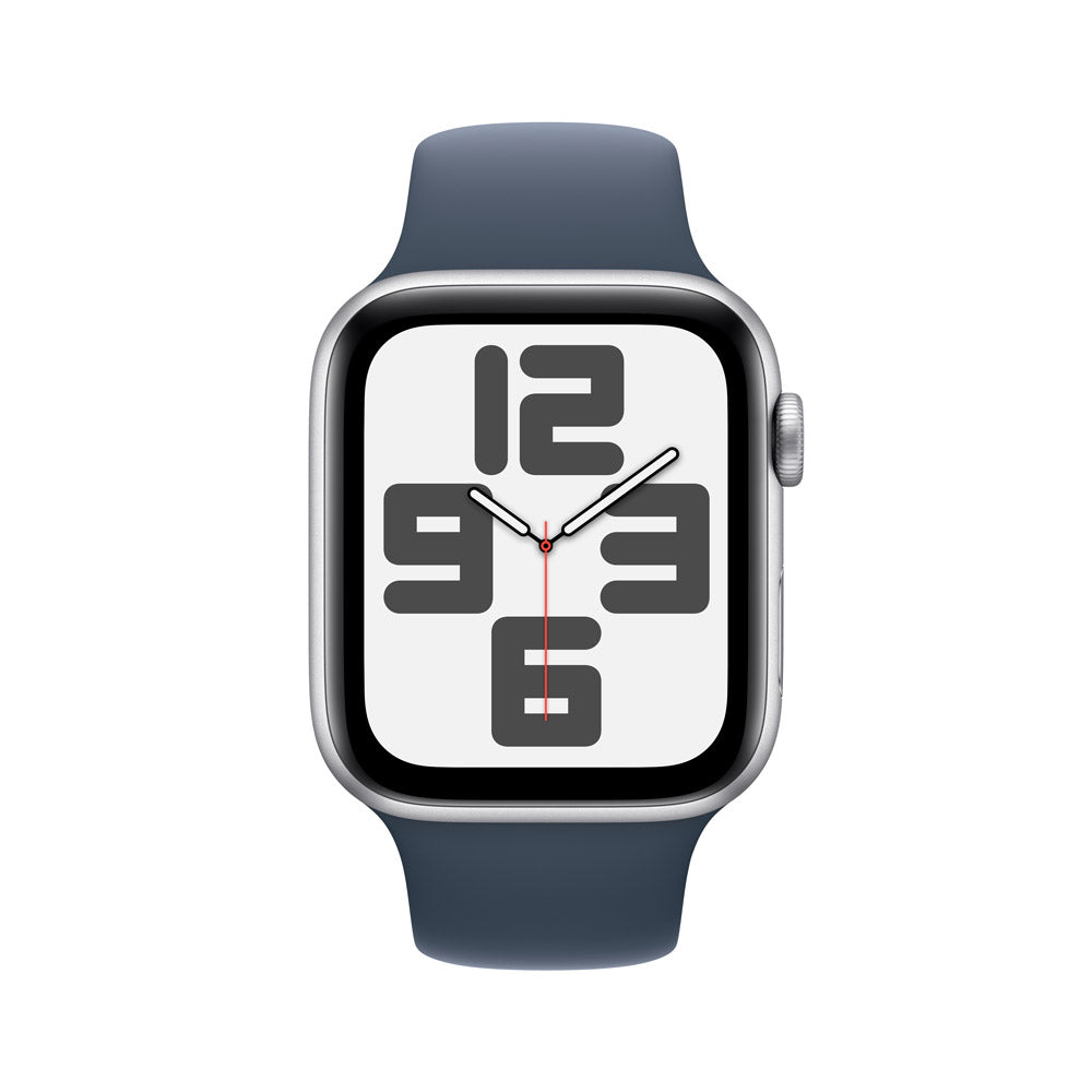 Apple Watch SE GPS 44mm Silver Aluminum Case with Storm Blue Sport Band - Perfect for Fitness Tracking & Everyday Wear