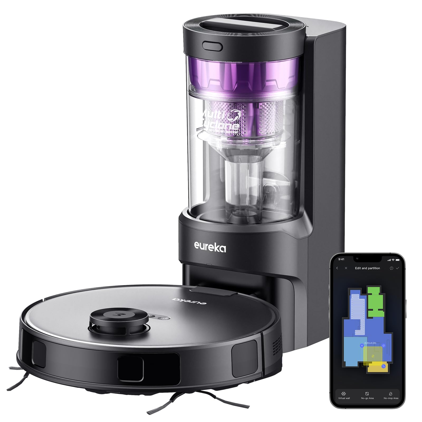 Eureka E10s Robot Vacuum and Mop Combo with Self-Emptying Station - 4000Pa Strong Suction for Pet Hair, Carpets & Hard Floors - 45-Day Capacity, LiDAR Navigation, App Control - Perfect for Pet Owners and Busy Households