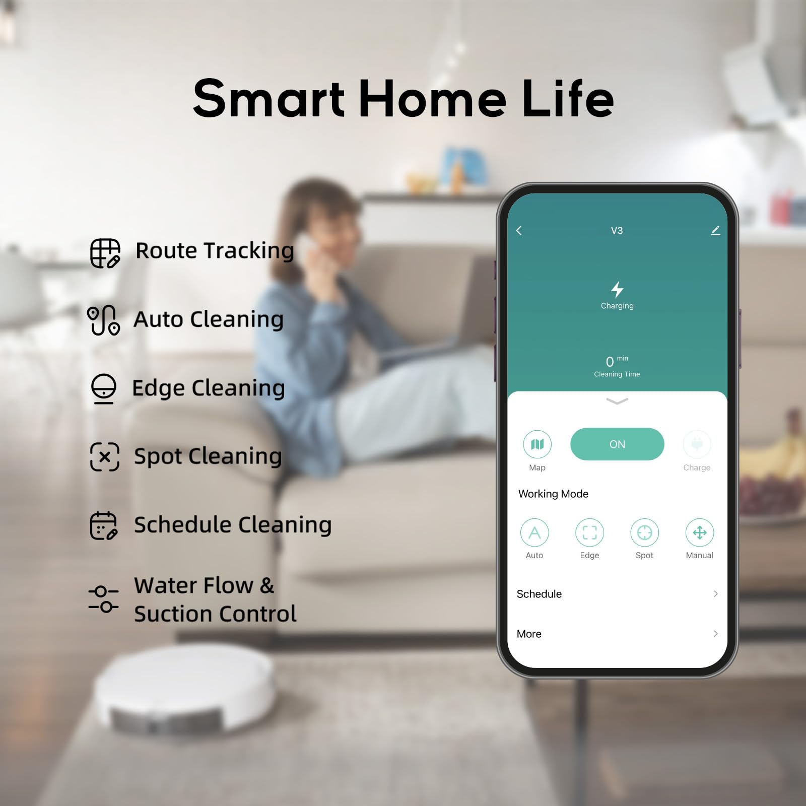 V3 Robot Vacuum Cleaner - 3-in-1 Ultra Thin 5000Pa Powerful Suction, Self-Charging Automatic for Hardwood Floors & Carpets - APP/Voice/WiFi/Alexa Control - Ideal for Pet Hair, Dust & Multi-Surface Cleaning in Home & Office