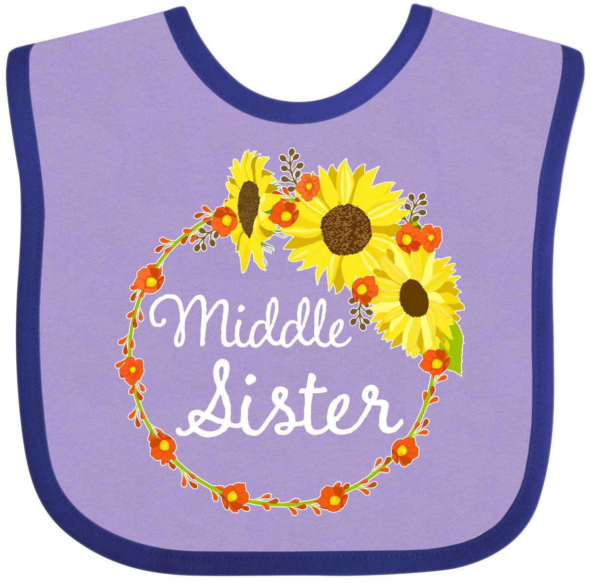 Inktastic Middle Sister Sunflower Wreath Baby Bib - Soft Cotton Drool Bib for Infants & Toddlers - Perfect for Feeding, Teething, and Everyday Outfits