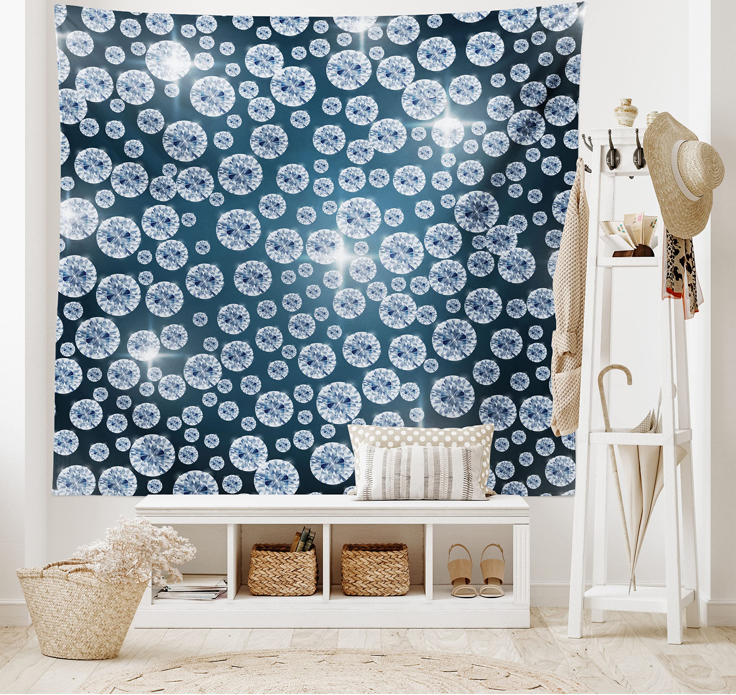 Ambesonne Diamond Tapestry - Carbon Atom Cubic Structure Science Art Fabric Wall Hanging for Bedroom & Living Room Decor, 28x23 Inches, Dark Grey | Perfect for Dorm Rooms, Home Offices & Science-Themed Parties