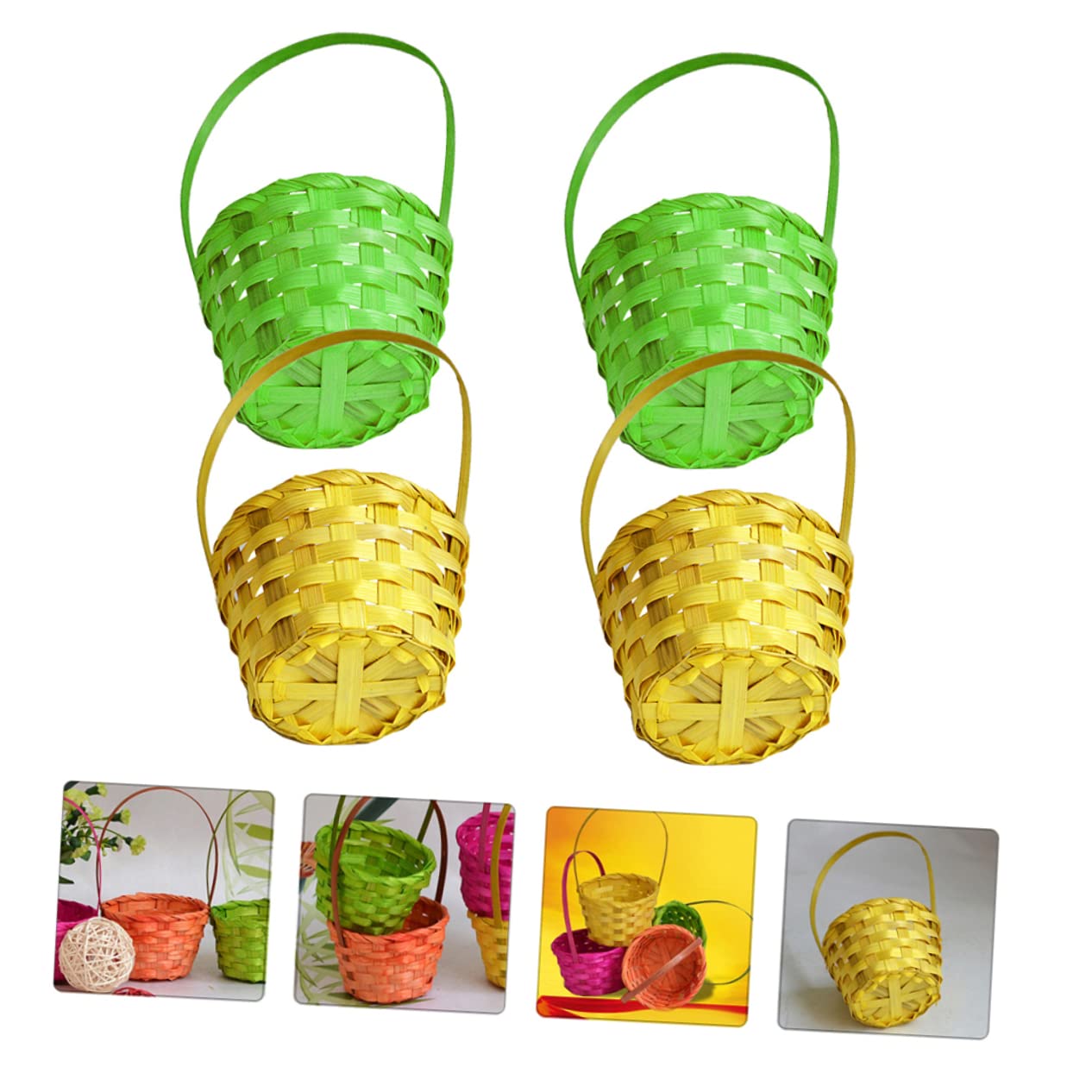 3 Sets Mini Easter Baskets - Round Willow Storage Bins, Large Empty Easter Pails & Buckets (4pcs x 3) for Home Organization, Party Decor, Easter Egg Hunts & Gift Giving
