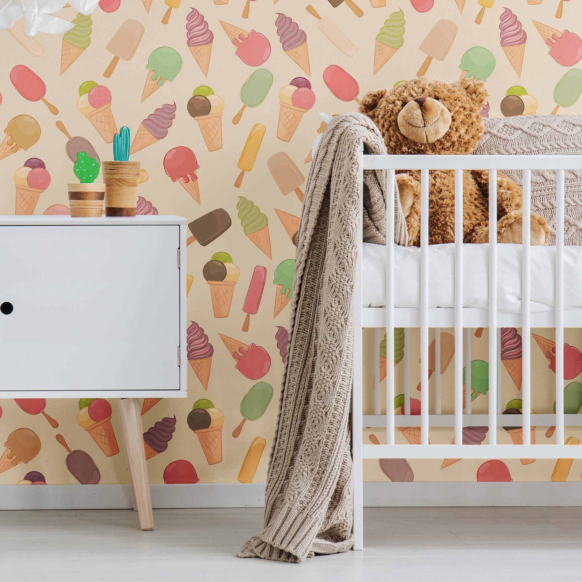 Beige Food-Themed Peel and Stick Removable Wallpaper for Kids Room Decor - Easy DIY Nursery, Playroom, or Kitchen Wall Covering